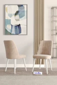 Lajibu Rex Serisi Beyaz 80x130 Açılır Yemek Masası , Yemek Masa Takımı  Metal Ayaklı 6 Cappucino Sandalye - 2