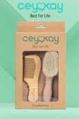 cey kay Ceykay Doğal Keçi Kılı Bebek Masaj Fırçası Ve Ahşap Tarak (2LİSET) - 4