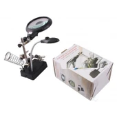 Masa Üstü Mandallı 2.5X90 Mm 7.5X34 Mm Mercekli Adaptörlu Işıklı Büyüteç - 2