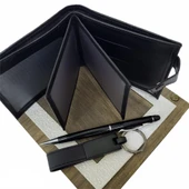 Ahşap Kutulu Erkeğe 3'lü Kalem Cüzdan Anahtar Hediye Seti - 2