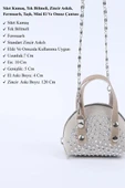 siyah(beyaztaş) Süet Kumaş, Tek Bölmeli, Zincir Askılı,Fermuarlı, Taşlı, Mini El Ve Omuz Çantası 10 cm - 7