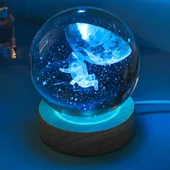 Dekoratif Uçan ASTRONOT Tasarımlı Ahşap altlıklı Işıklı Cam Küre Büyük Boy Cam:8cm Ahşap:2cm - 1