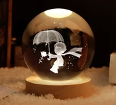 Dekoratif Küçük Prens Tasarımlı Ahşap Altlıklı Işıklı Cam Küre BÜYÜK BOY Cam:8cm Ahşap:2cm - 1
