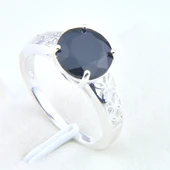 Siyah Oniks Zirkon Taşlı Gümüş Kaplama Yüzük - Boyut 7 thumbnail 4