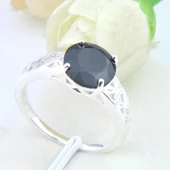 Siyah Oniks Zirkon Taşlı Gümüş Kaplama Yüzük - Boyut 7 thumbnail 1