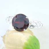 Yuvarlak Kesim Garnet Zirkon Gümüş Yüzük - Boyut 8 - 3