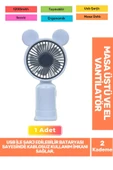 Sessiz 2 Kademeli Hafif Kablosuz 1200mAh Pervaneli Taşınabilir Usb Şarjlı Masa El Fanı Vantilatör - 1