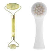 2li Set Çift Taraflı Cilt Temizleme Fırçası Ve Yeşim Taşı Çift Taraflı Cilt Masaj Aleti - 1