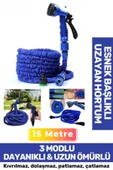 Premium Dolaşmaz Kırılmaz 7 Kademe Uzayan Bahçe Sulama Araç Yıkama Tabancalı 15 Metre Sihirli Hortum - 1