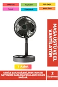 Sessiz 3 Kademeli Hafif Kablosuz 1200mAh Pervaneli Taşınabilir Usb Şarjlı Masa El Fanı Vantilatör thumbnail 1