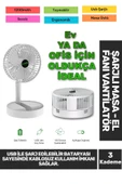 Sessiz 3 Kademeli Hafif Kablosuz 1200mAh Pervaneli Taşınabilir Usb Şarjlı Masa El Fanı Vantilatör thumbnail 1