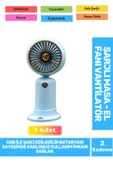 Sessiz 2 Kademeli Hafif Kablosuz 1200mAh Pervaneli Taşınabilir Usb Şarjlı Masa El Fanı Vantilatör - 1