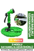 Premium Dolaşmaz Kırılmaz 7 Kademe Uzayan Bahçe Sulama Araç Yıkama Tabancalı 15 Metre Sihirli Hortum - 1