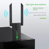 Çift Bant Sürücüsüz USB Kablosuz Ağ Kartı - Harici Antenli 1300m - 9