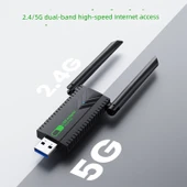 Çift Bant Sürücüsüz USB Kablosuz Ağ Kartı - Harici Antenli 1300m - 10
