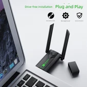 Çift Bant Sürücüsüz USB Kablosuz Ağ Kartı - Harici Antenli 1300m - 8