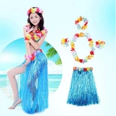 Luau Aloha Hawaii Partisi  Etek Taç Ve Bileklik Seti Mavi - 2