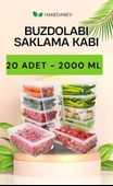 20 Adet 2000 ML Kapaklı Derin Dondurucu Difriz Saklama Kabı - Buzdolabı Düzenleyici 2 Litre Kapaklı - 1