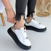 Jista Beyaz Cilt Siyah Tabanlı Bağcıklı Spor Ayakkabı - 4