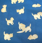 Kedi Desenli Pamuklu Kumaş - Göl Mavisi Turuncu Kedi 50x70cm thumbnail 1