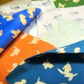 Kedi Desenli Pamuklu Kumaş - Göl Mavisi Turuncu Kedi 50x70cm thumbnail 6