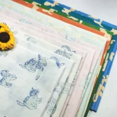 Kedi Desenli Pamuklu Kumaş - Göl Mavisi Turuncu Kedi 50x70cm thumbnail 4