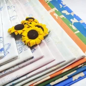 Kedi Desenli Pamuklu Kumaş - Göl Mavisi Turuncu Kedi 50x70cm thumbnail 5