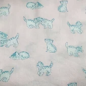 Kedi Desenli Pamuklu Kumaş - Göl Mavisi Turuncu Kedi 50x70cm thumbnail 2