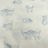 Kedi Desenli Pamuklu Kumaş - Açık Mavi Turuncu Kedi 50x70cm - 11