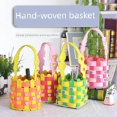 Çocuk DIY El Yapımı Eva Dokuma Çiçek Sepeti - Tavşan (12x24cm) - 2