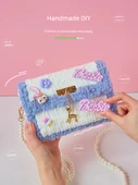 DIY El Yapımı Örgü Çanta Puzzle Oyuncak - Mor Beyaz Pudra İnci Zincirli - 3