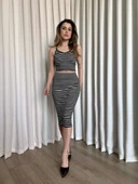 Çizgili etek crop takım - 1