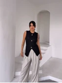 Kadın siyah bisiklet yaka gold düğmeli ottoman bluz s2310 - 2