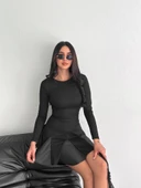 Eteği kloş crep mini elbise s1267 - 2