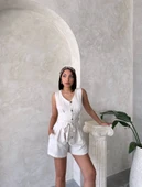 Kuşaklı şortlu tulum - 2