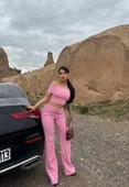 Madonna yaka bol paça pantolonlu takım - 1