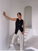 Kadın siyah bisiklet yaka gold düğmeli ottoman bluz s2310 - 3