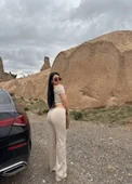 Madonna yaka bol paça pantolonlu takım - 2