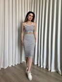 Çizgili etek crop takım - 3