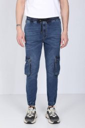 Erkek Koyu Mavi Kargo Cepli Jogger Pantolon - 2
