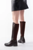 Kahve Arka Streç Fermuarlı Günlük Kadın Çizme - 3