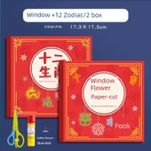 Yeni Yıl Kağıt Kesme Pencere Süsü - Pencere Deseni + 12 Burç / 2 Kutu 96 Adet + Makas + Yapıştırıcı - 1