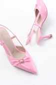 Pembe Rugan Günlük Arkası Açık Fiyonklu Topuklu Bayan Ayakkabı thumbnail 4