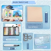 Portatif Suluboya Boya Kutusu Seti - [Akrilik Seti] 15 Gözlü Boya Kutusu + 24 Renkli Boya + Küçük Resim Defteri ve Su Fırçası thumbnail 1