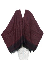 Bordo Siyah Çizgili Bayan Panço - 9