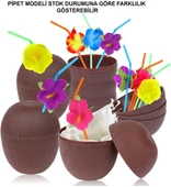 Hindistan Cevizi Hawaii Luau Aloha Pipetli İçecek Kabı Bardak 10x13 Cm 1 Adet - 1