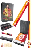 Galatasaray Orijinal Lisanslı Şal Kaşkol Atkı ve Premium Uçlu Kalem Set Aslan Baskılı Ahşap Kutulu - 1