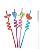 5 Parça Renkli Pipet Seti - Emojili Spiral Kokteyl- Çocuk Pipeti Temizleme Fırçalı - 1