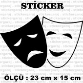 tiyatro maske suratlar 2 adet sticker - Araba motosiklet kask buzdolabı cam otomobil atv laptop tablet duvar stickerı - 1