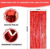 Kırmızı Renk Ekstra Metalize Parlak Saçaklı Arka Fon Perde İthal A Kalite 1x2 Metre - 1